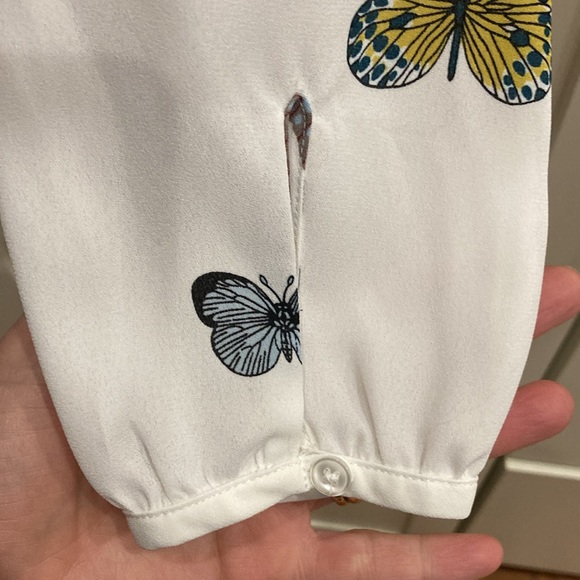 Ann Taylor Y2K White Ruffle Butterfly Blouse; Size XS - Picture 6 of 7